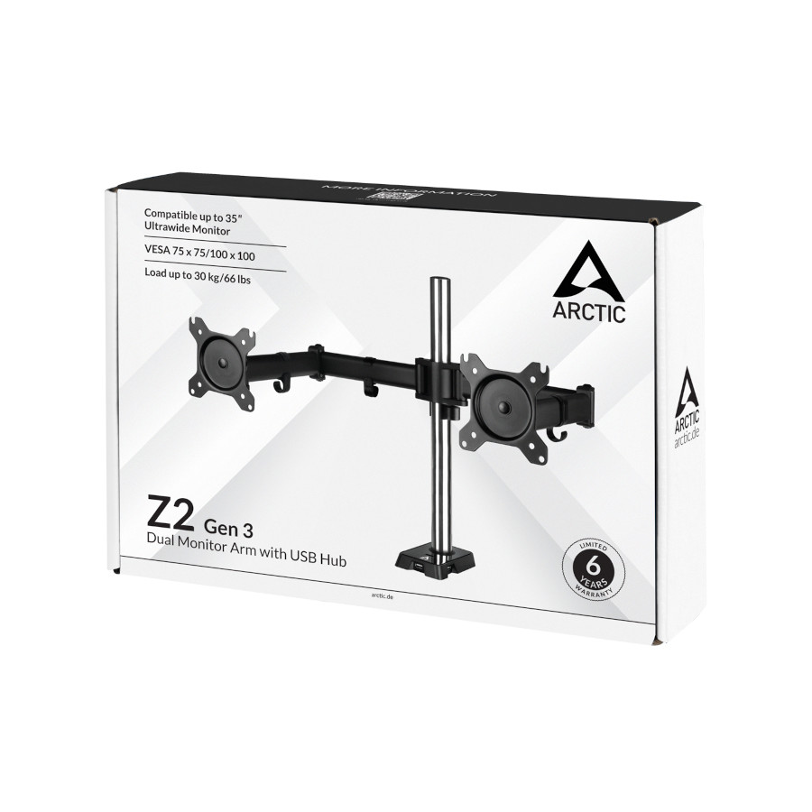 Arctic Z2 Gen 3 (Matt Black Coating) - Desk Mount Monitor Arm With USB Hub
