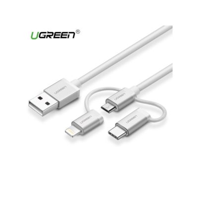 UGREEN 3-IN-1 USB2.0-A MULTIFUNTION CABLE WITH BRAID 1.5M SILVER WHITE 50203