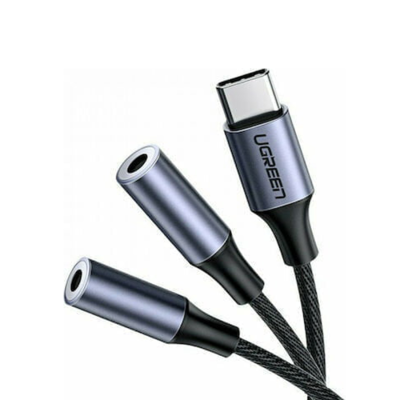 UGREEN USB TYPE C MALE TO 3.5MM 2 FEMALE AUDIO CABLE 25CM SILVER 30732