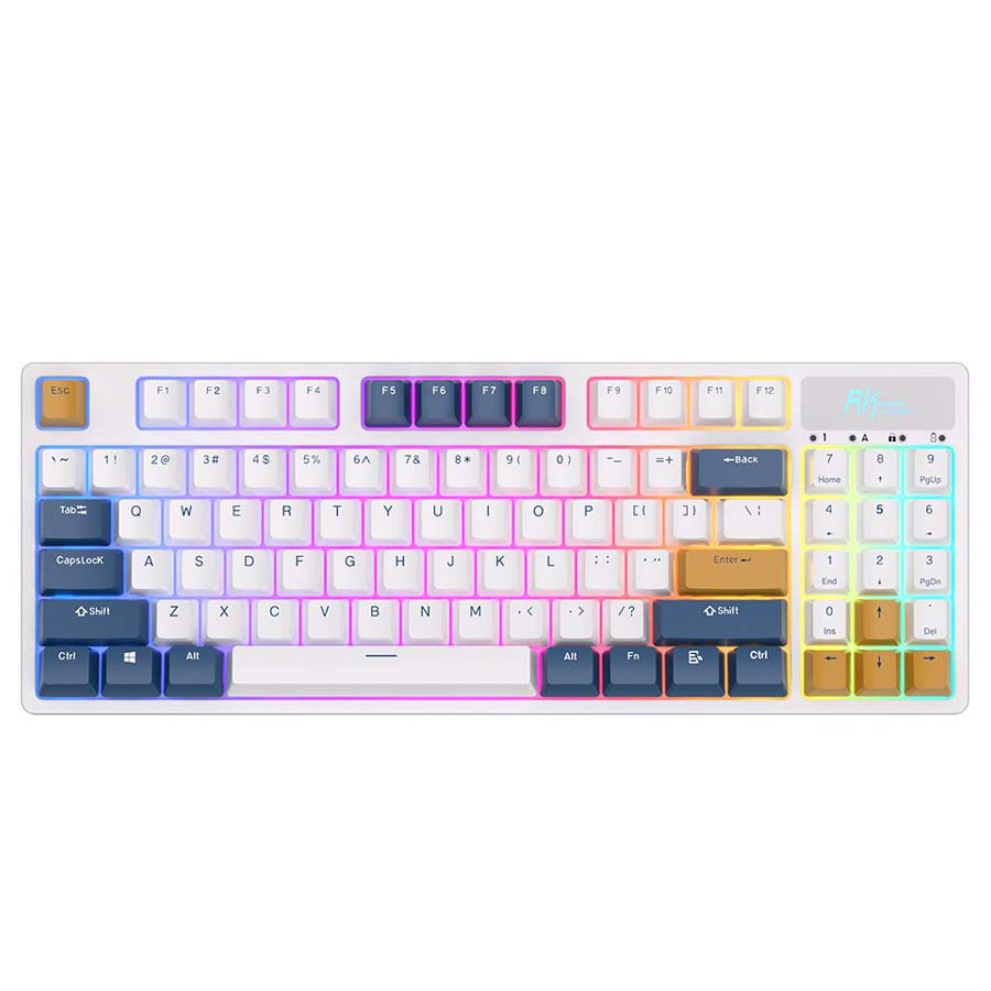 Royal Kludge RK89 TKL White Mechanical Keyboard - Red Switch - Wired, Bluetooth, Wireless 2.4G - Arabic English