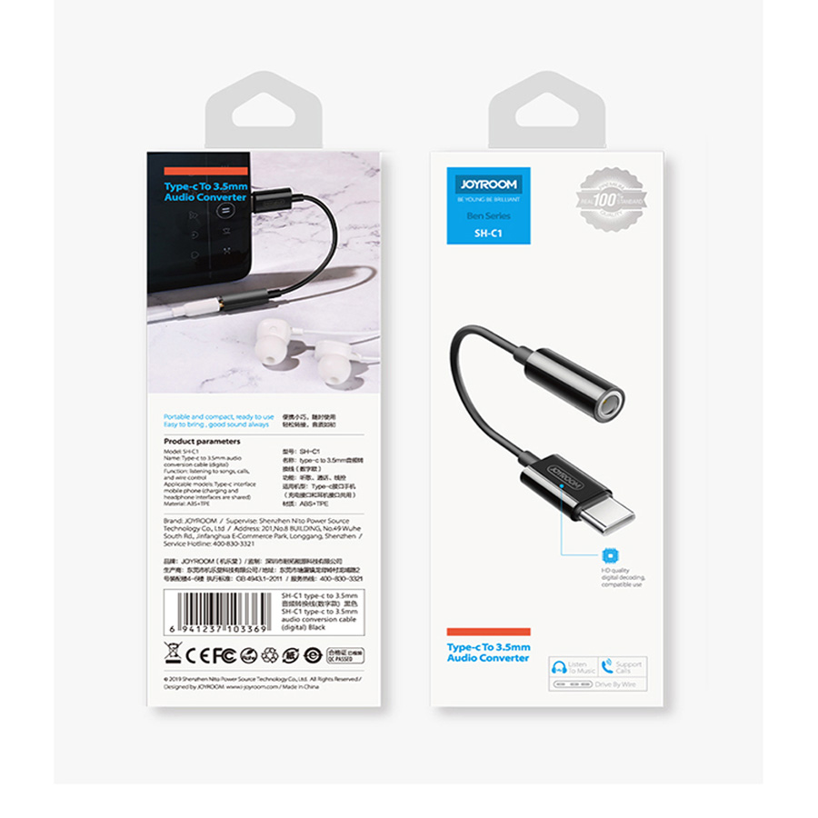 Joyroom SH-C1 Type-c to 3.5mm audio conversion cable (digital) Black