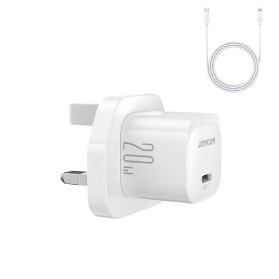 Joyroom JR-TCF02 PD 20W mini Charger-White (UK)+C to L Cable 1m-White