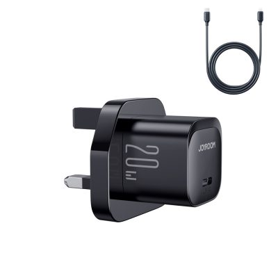 Joyroom JR-TCF02 PD 20W mini Charger-Black (UK)+C to L Cable 1m-Black