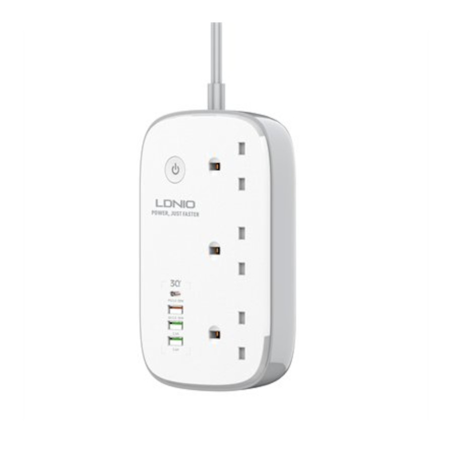 LDNIO WIFI SMART POWER Extention Cable 2M, 3 Plugs UK with Remote control, Timing setting, Power-off memory, Network disconnection memory and Smart Home/Smart Life - White SKW3453