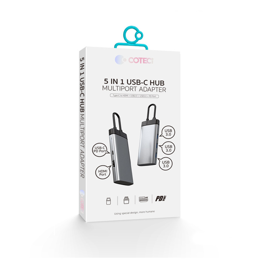 COTECi 6in1 HUB Type-C To HDMl+USB3.0+USB2.0+SD+TF+PD - 16010