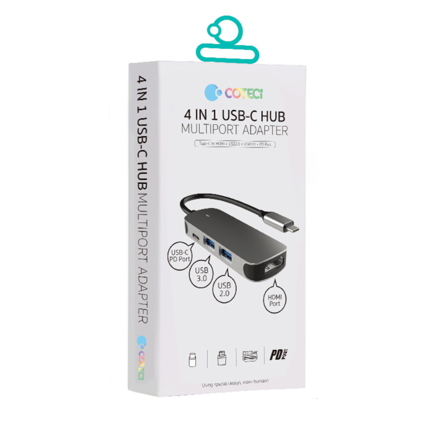 COTECi 4in1 HUB Type-C to HDMl+ USB2.0+USB3.0+PD/Data - 16008