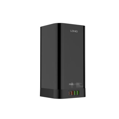 LDNIO 2500W Tower Extension Power Socket UK Plug with 1PD 30W + 1QC3.0+2 AUTO-ID+ Qi Wireless Charging 15W and Timer Switch - Black SWK6457