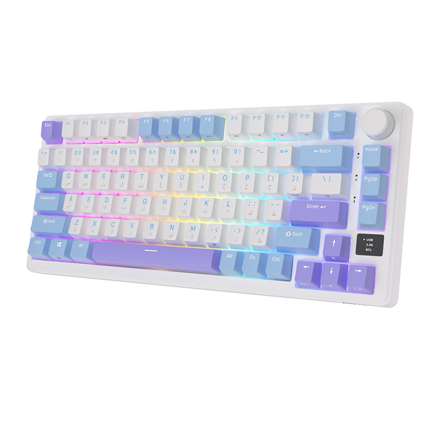 Royal Kludge RKM75 Taro Milk Mechanical Keyboard - Brown Switch - Wired, Bluetooth, Wireless 2.4G - Arabic English