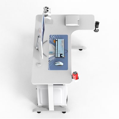 L Shaped Table with Hook Cup Holder and cable management box – White Colour – Right - 180cm x 100cm x 60cm