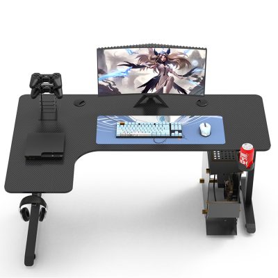 L Shaped Table with Hook Cup Holder and cable management box – Black Colour – Left - 180cm x 100cm x 60cm