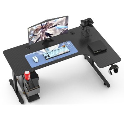 L Shaped Table with Hook Cup Holder and cable management box – Black Colour – Right - 180cm x 100cm x 60cm