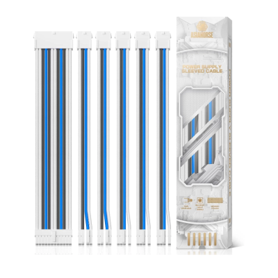 Asiahorse 6 kit cable extension set Snow Series Double CPU Blue White Grey 24PIN*1+(6+2)PIN*3+(4+4)PIN *2
