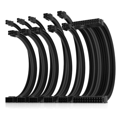 Asiahorse 6 kit cable extension set Double CPU Black Grey 24PIN*1+(6+2)PIN*3+(4+4)PIN *2