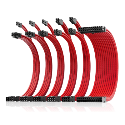 Asiahorse 6 kit cable extension set Double CPU Red 24PIN*1+(6+2)PIN*3+(4+4)PIN *2