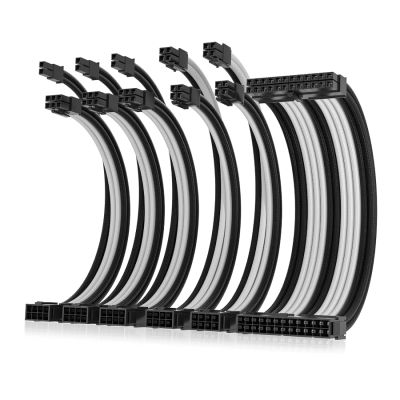 Asiahorse 6 kit cable extension set Double CPU Black White 24PIN*1+(6+2)PIN*3+(4+4)PIN *2