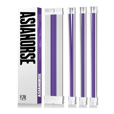 Asiahorse 6 kit cable extension set Snow Series Double CPU Purple White 24PIN*1+(6+2)PIN*3+(4+4)PIN *2