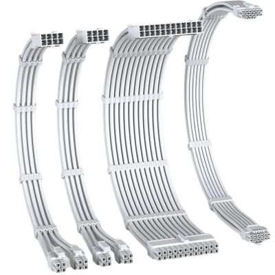 EZDIY 16AWG PSU 12VHPWR M Cable Extension 4 Cables- All White EZDPI213-1