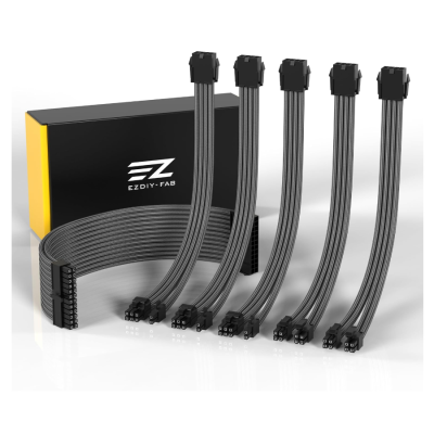 EZDIY 18AWG PSU Cable Extension 6 Cables-Super Soft-Carbon EZDPI154-9