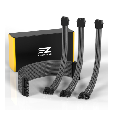 EZDIY 18AWG PSU Cable Extension 4 Cables-Super Soft-Carbon EZDPI124-9