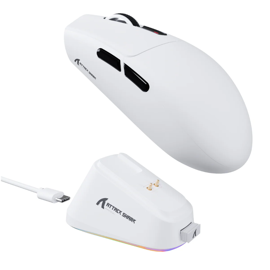Attack Shark G3 PRO White Gaming Mouse with charging dock