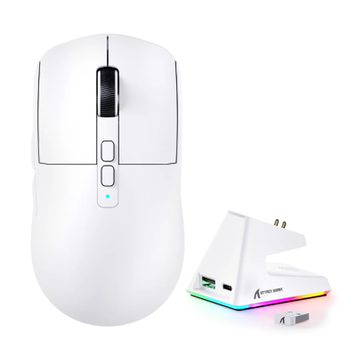 ATTACK SHARK X6 Three Modes Gaming Mouse With Charging Dock – white