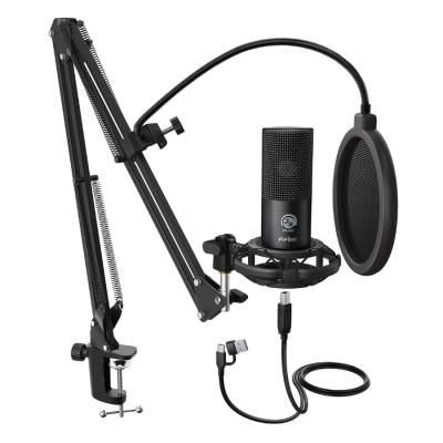 Fifine USB condenser desktop microphone with Tripod Stand Black - K056B