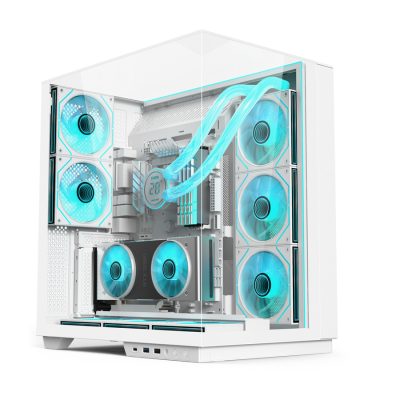 Liblad Vision Ultra panoramic tempered-glass gaming case white with 5 ARGB Fans