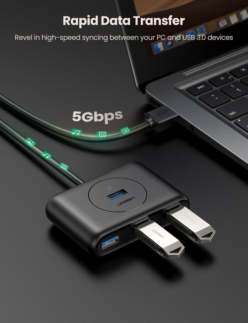 UGREEN USB 3.0 HUB 1M (BLACK)