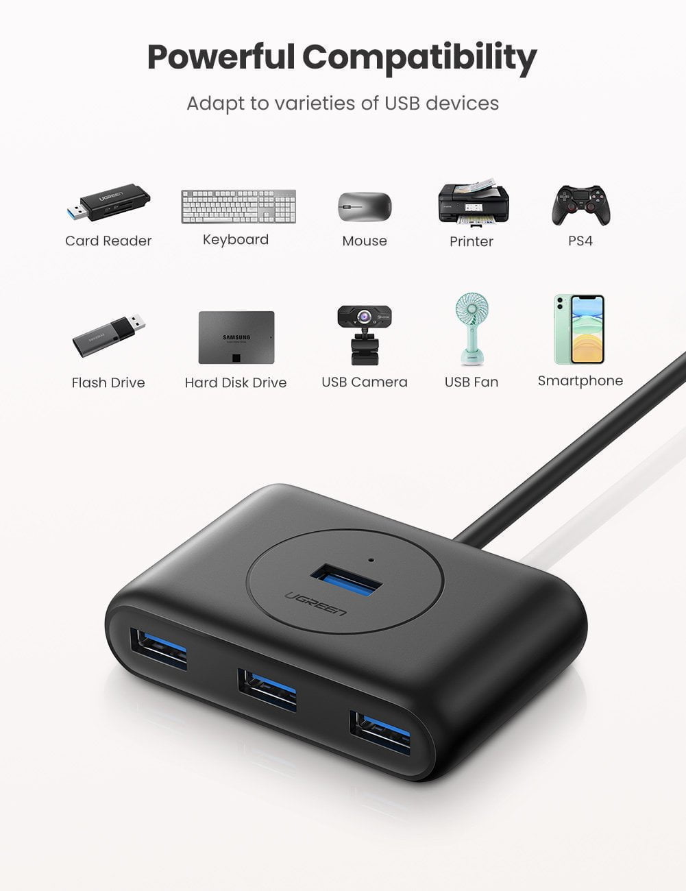 UGREEN USB 3.0 HUB 1M (BLACK)
