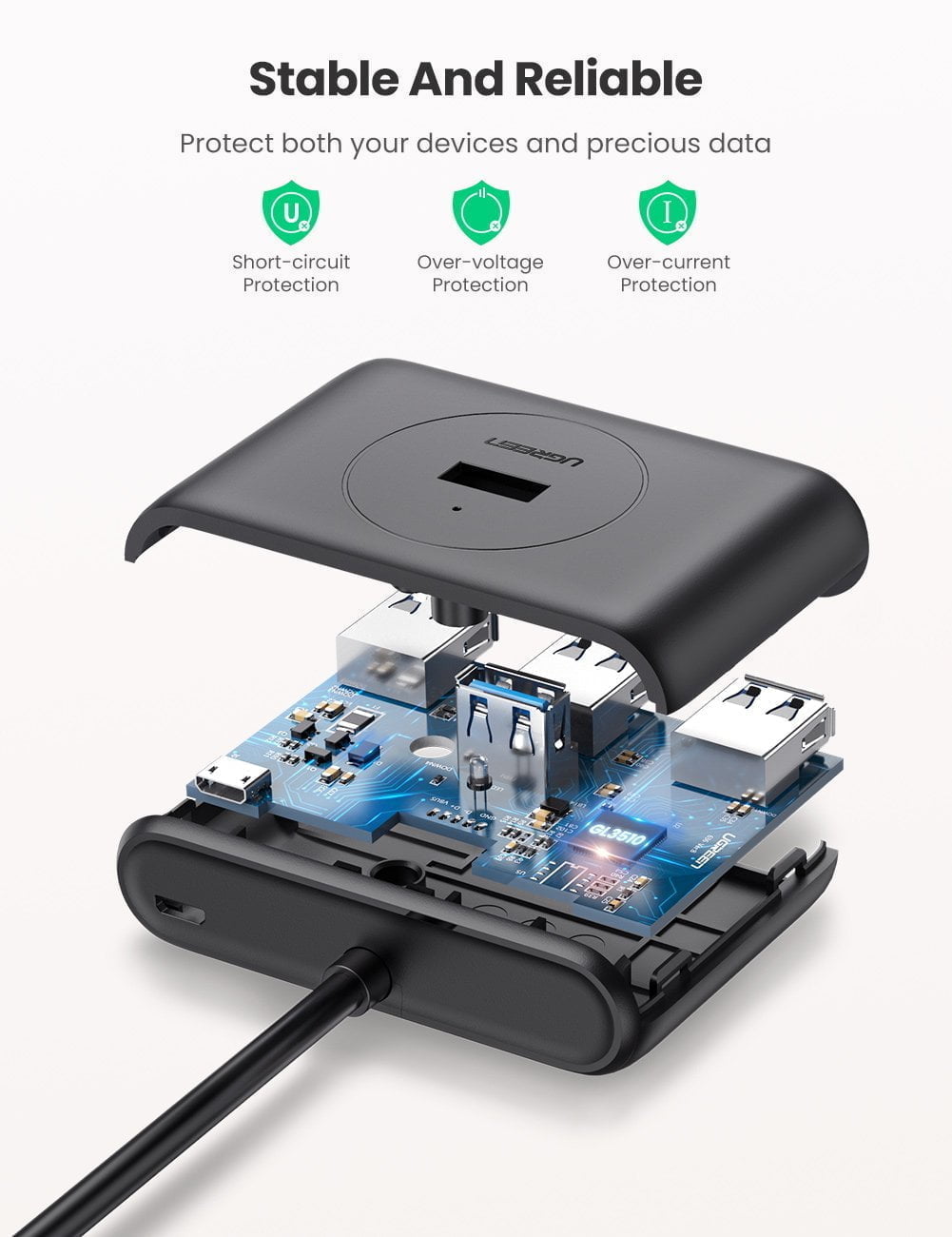 UGREEN USB 3.0 HUB 1M (BLACK)