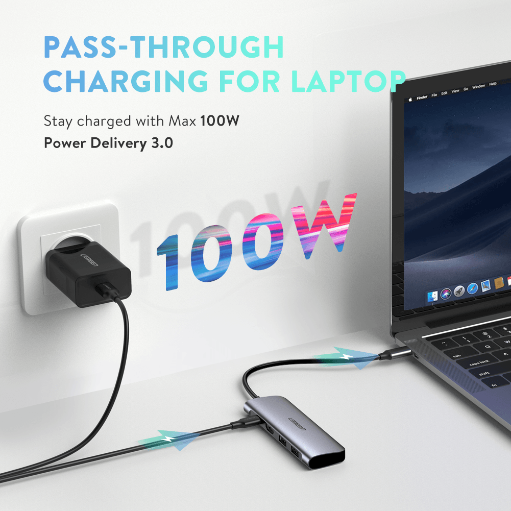 UGREEN USB-C TO 2 PORTS USB3.0-A HUB+ HDMI + TF/SD WITH PD POWER SUPPLY (SPACE GRAY)