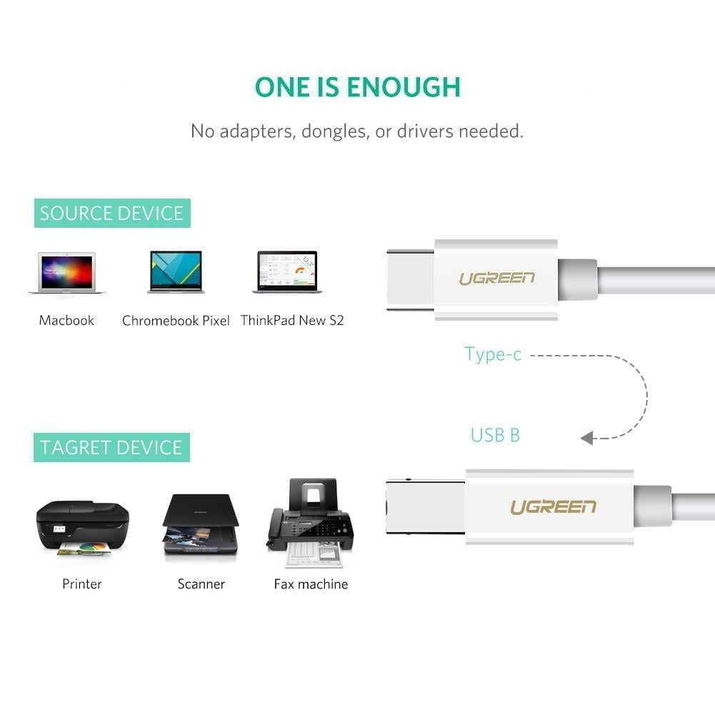 UGREEN USB-C TO USB 2.0 PRINT CABLE 1M (WHITE)