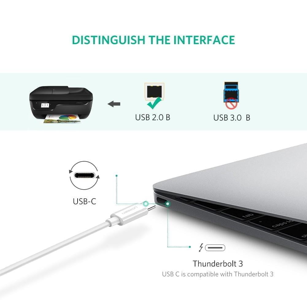 UGREEN USB-C TO USB 2.0 PRINT CABLE 1M (WHITE)