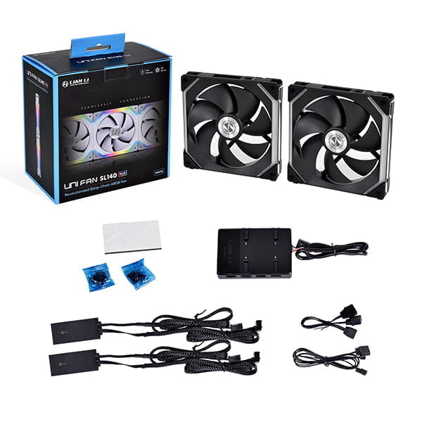 LIAN LI UNI Fan SL 140 Twin pack- Black A-RGB PWM 140mm 1900RPM (2pcs) with controller
