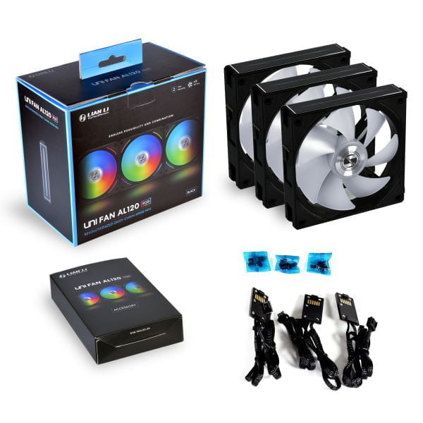 Lian Li UNI Fan AL AL120 RGB Daisy Chain ARGB 120mm Black 3 Pack